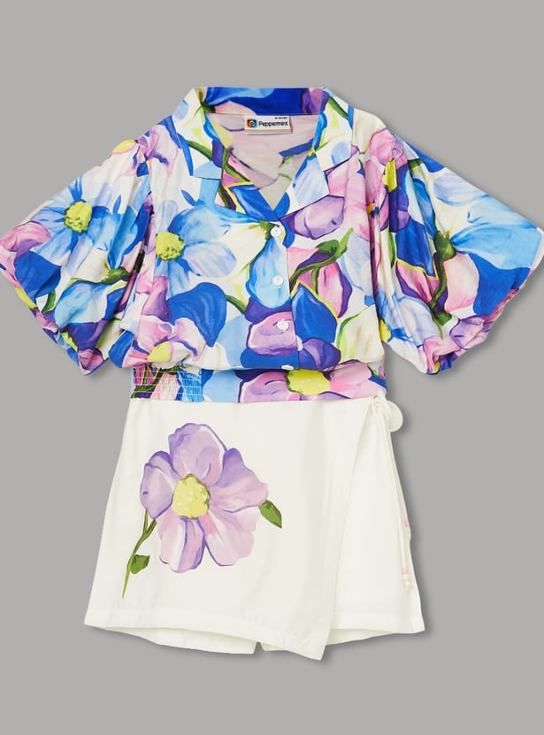 PEPPERMINT Girls Printed Top with Skort Set