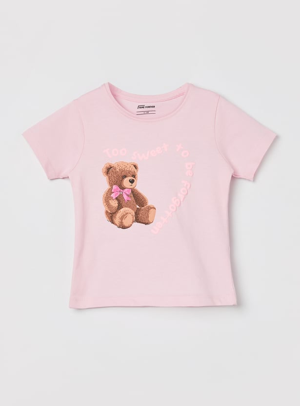 FAME FOREVER Girls Teddy Graphic Print T-shirt