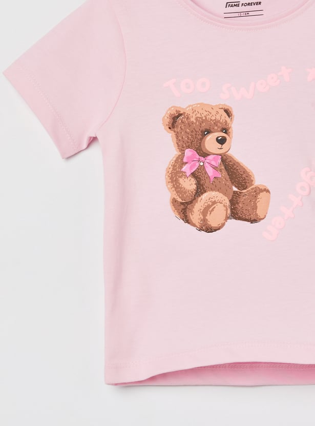 FAME FOREVER Girls Teddy Graphic Print T-shirt