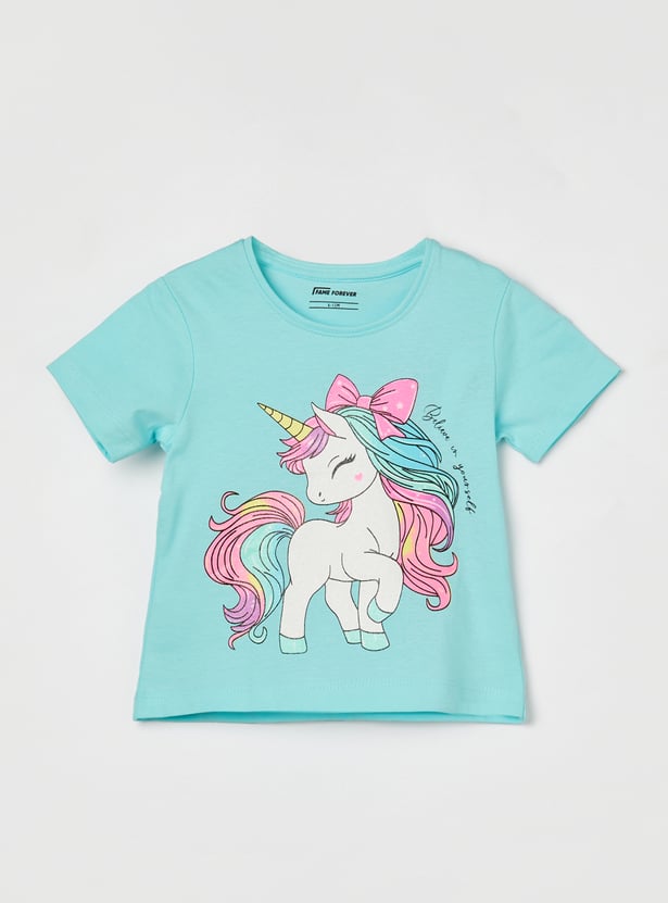FAME FOREVER Girls Unicorn Print T-shirt