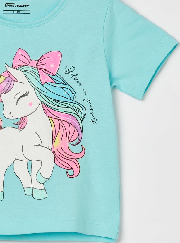 FAME FOREVER Girls Unicorn Print T-shirt