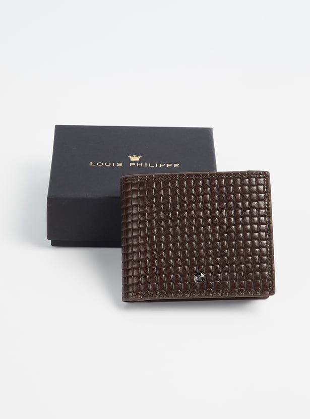 LOUIS PHILIPPE Basket Weave Leather Bi-Fold Wallet