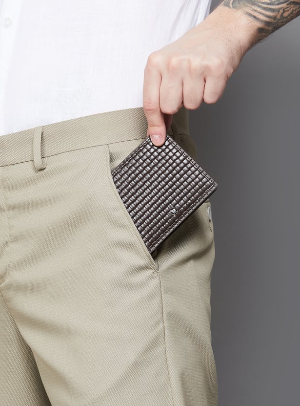 LOUIS PHILIPPE Basket Weave Leather Bi-Fold Wallet
