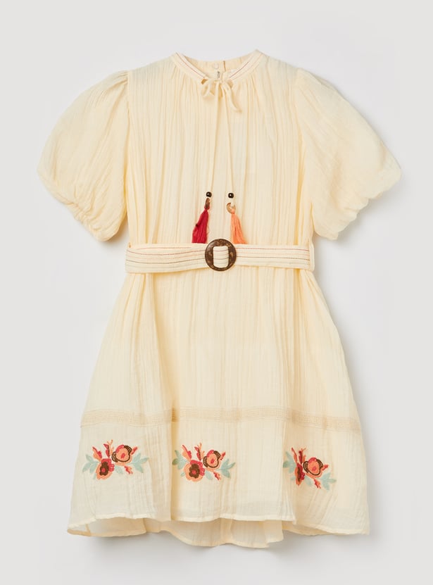 PEPPERMINT Girls Embroidered A-line Dress with Belt