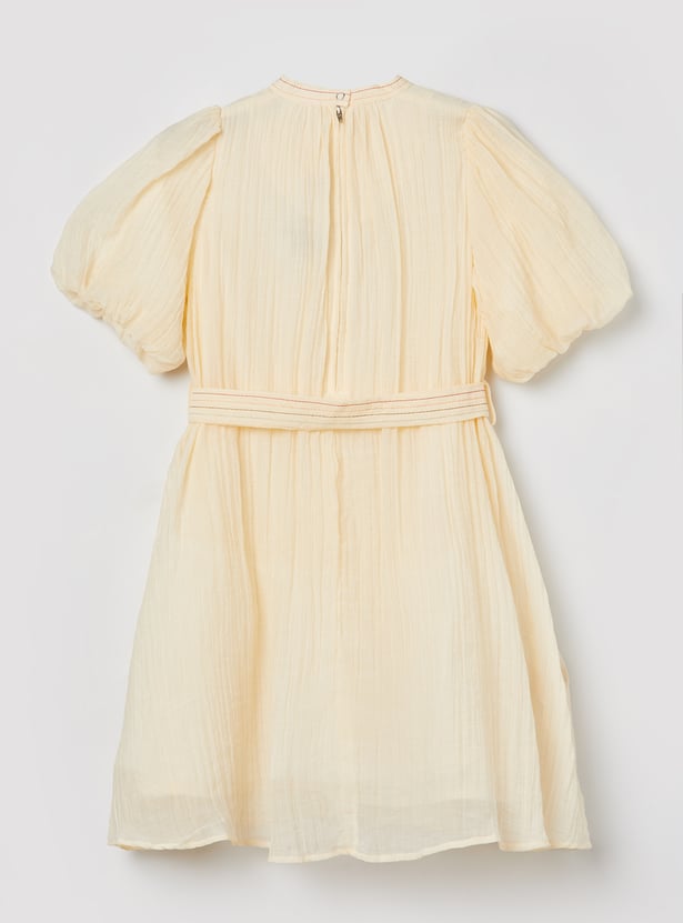 PEPPERMINT Girls Embroidered A-line Dress with Belt