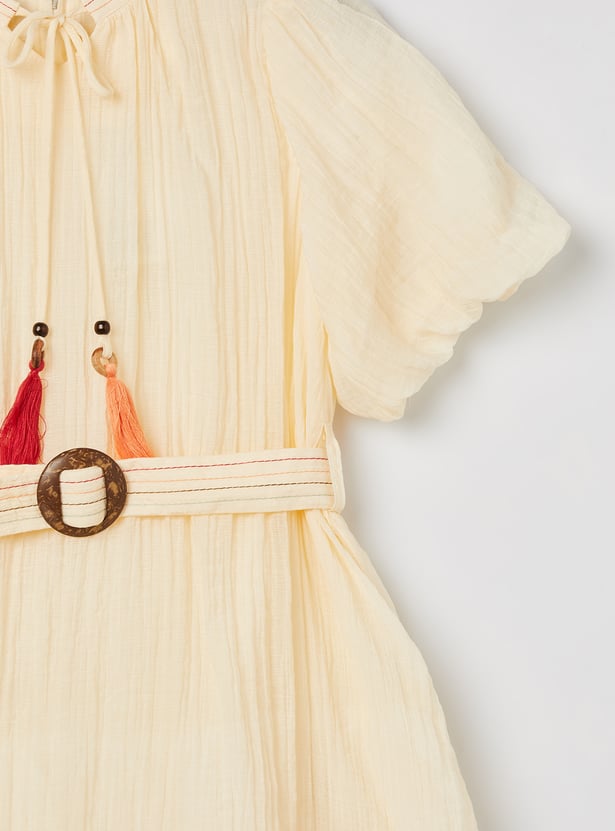 PEPPERMINT Girls Embroidered A-line Dress with Belt