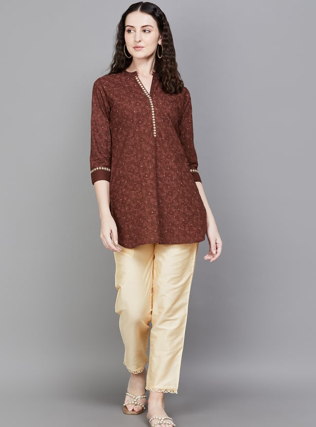 W Solid Straight Pants with Fringe Hem