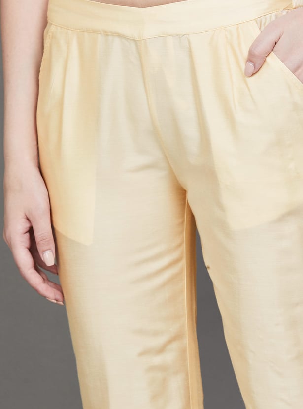 W Solid Straight Pants with Fringe Hem