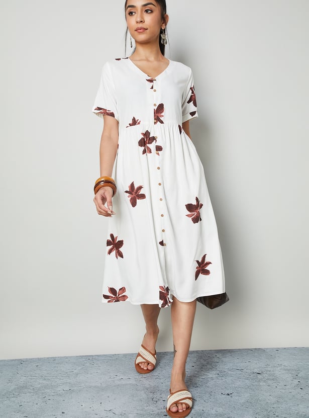 COLOUR ME Floral Print V-Neck Midi Dress
