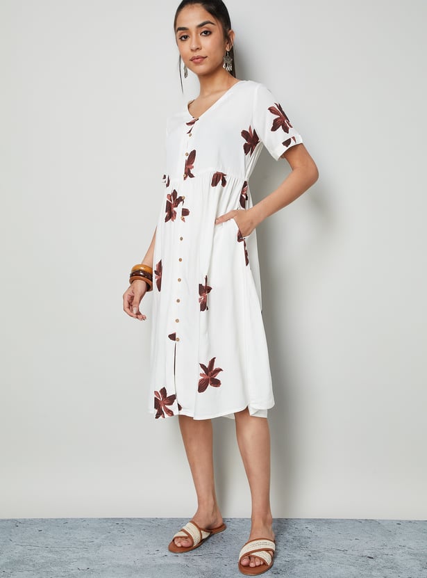 COLOUR ME Floral Print V-Neck Midi Dress