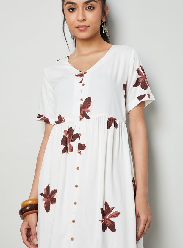 COLOUR ME Floral Print V-Neck Midi Dress