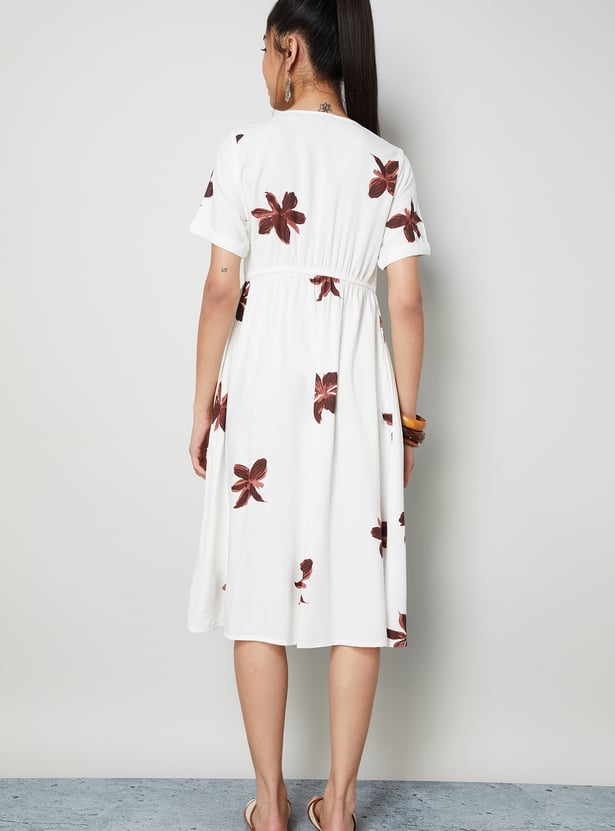 COLOUR ME Floral Print V-Neck Midi Dress
