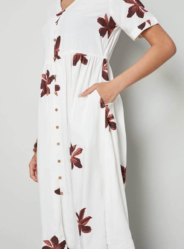 COLOUR ME Floral Print V-Neck Midi Dress