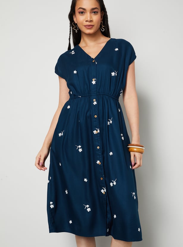 COLOUR ME Floral Embroidered Midi Dress