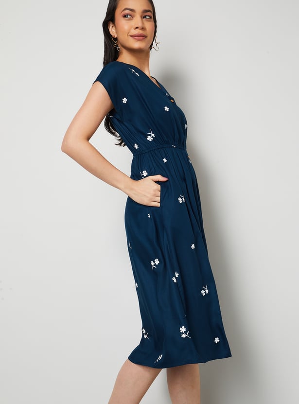 COLOUR ME Floral Embroidered Midi Dress