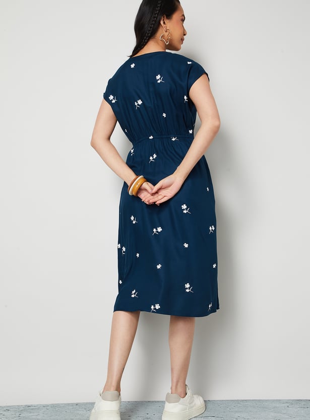 COLOUR ME Floral Embroidered Midi Dress