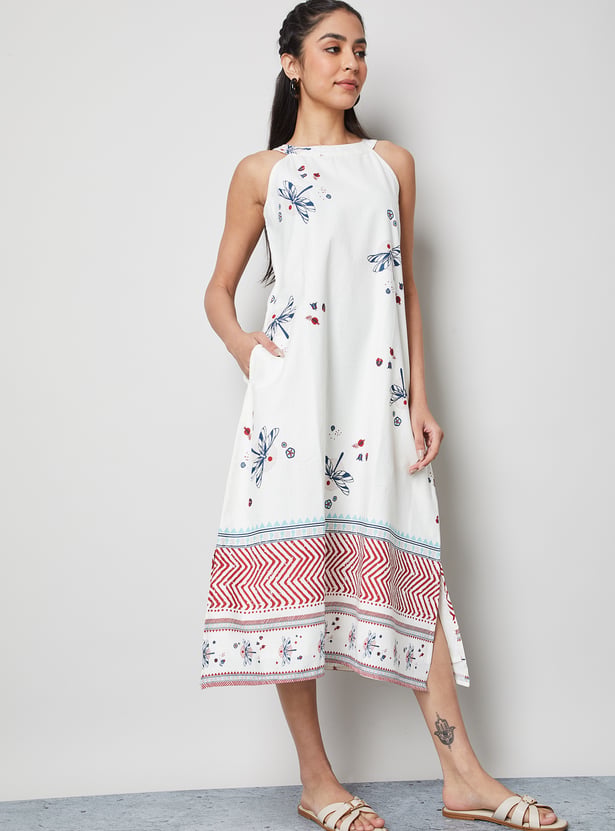 COLOUR ME Floral Print Sleeveless Midi Dress