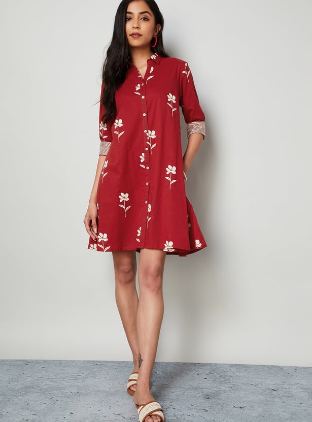 COLOUR ME Floral Print Shirt Dress
