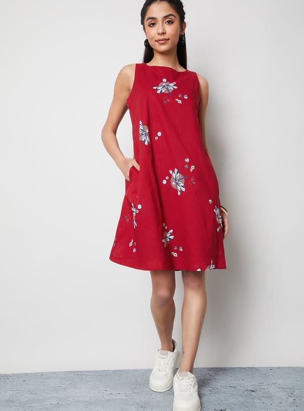 COLOUR ME Floral Print Sleeveless Midi Dress