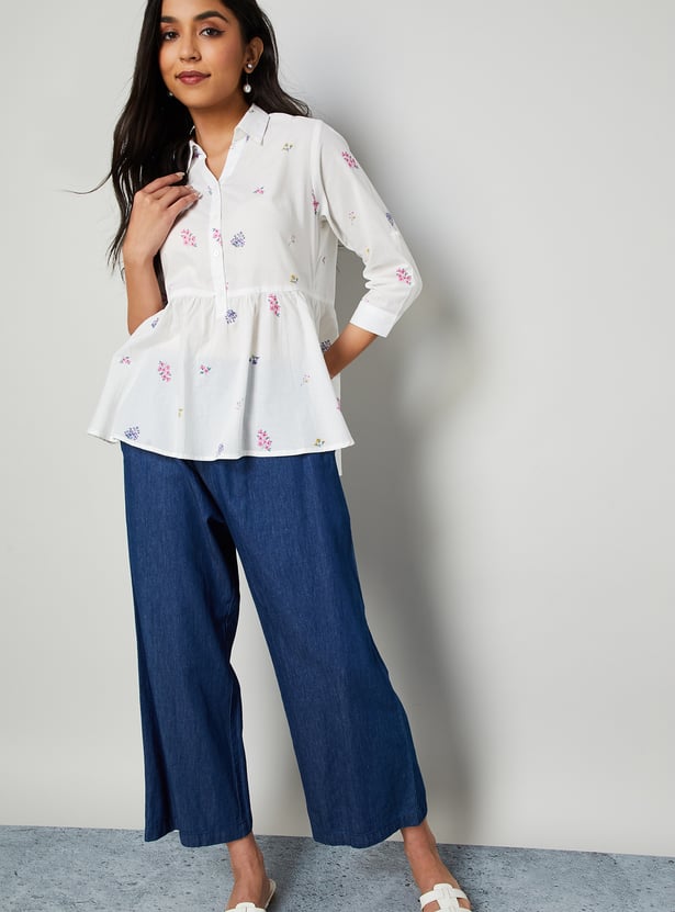 COLOUR ME Floral Print Peplum Top