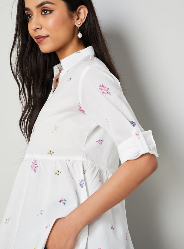 COLOUR ME Floral Print Peplum Top