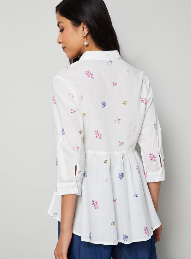 COLOUR ME Floral Print Peplum Top