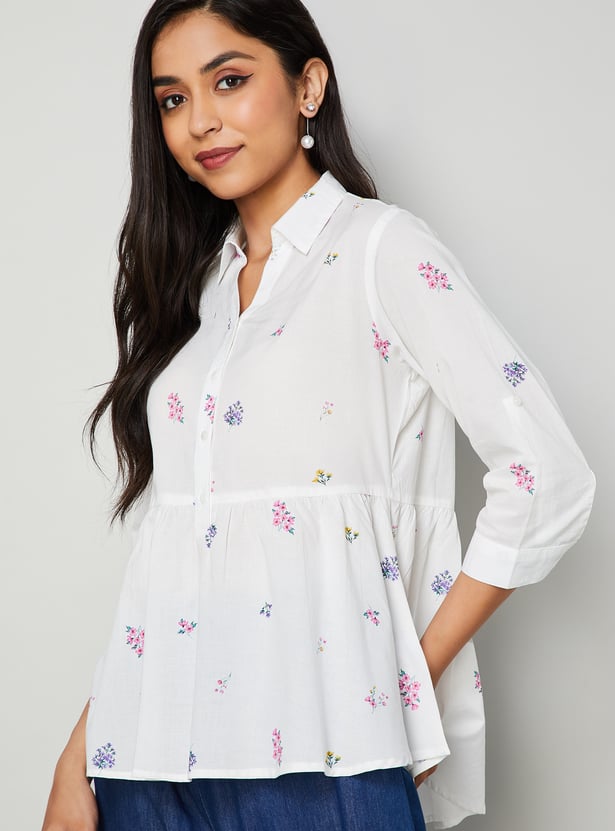 COLOUR ME Floral Print Peplum Top