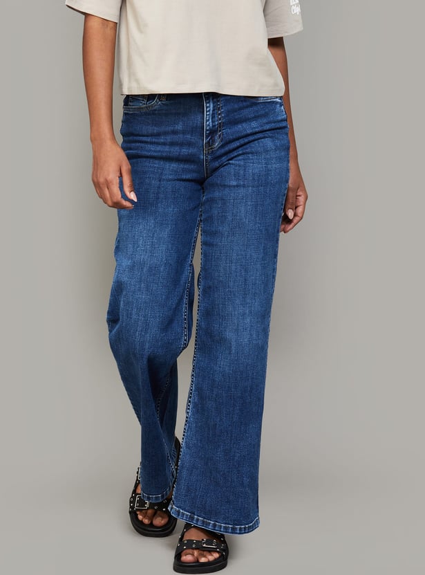 KRAUS Washed Wide Leg Jeans