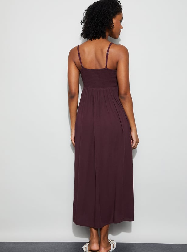 GINGER Solid Spaghetti Midi Dress