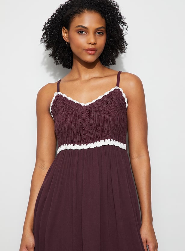 GINGER Solid Spaghetti Midi Dress