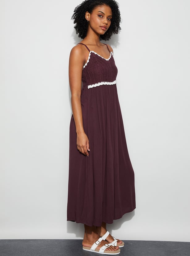 GINGER Solid Spaghetti Midi Dress