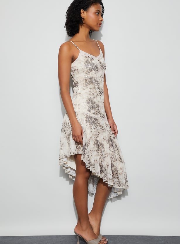 GINGER Printed Asymmetric Hem Dress