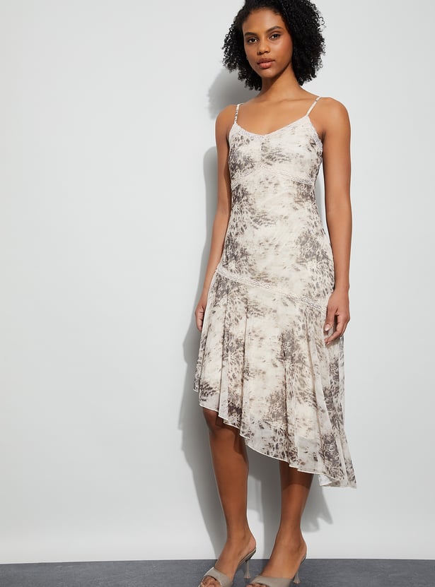 GINGER Printed Asymmetric Hem Dress