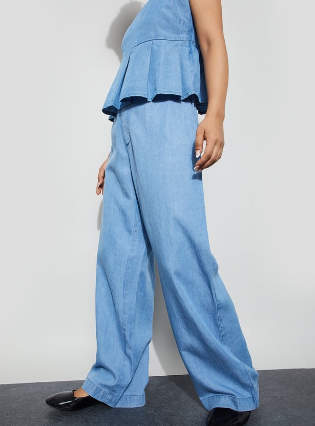GINGER Washed Wide Leg Jeans