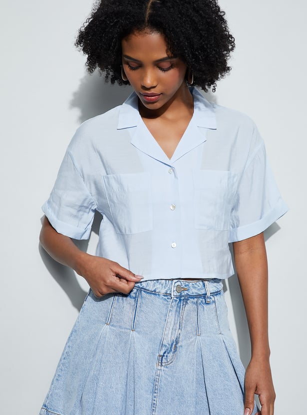 GINGER Solid Cropped Shirt