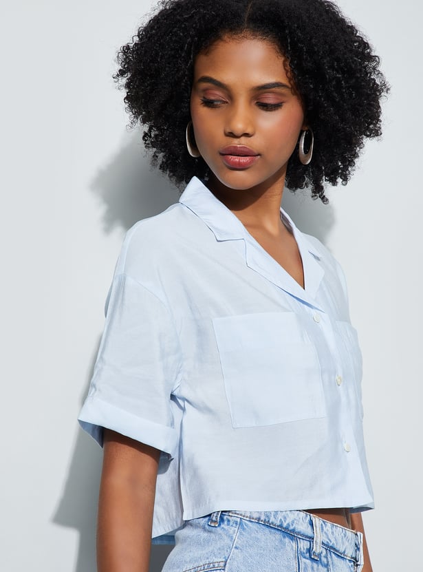 GINGER Solid Cropped Shirt