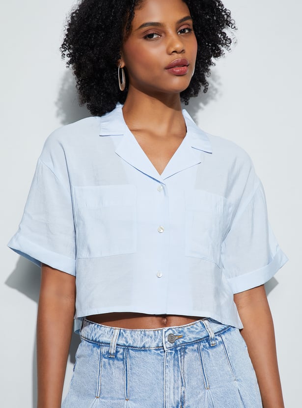 GINGER Solid Cropped Shirt