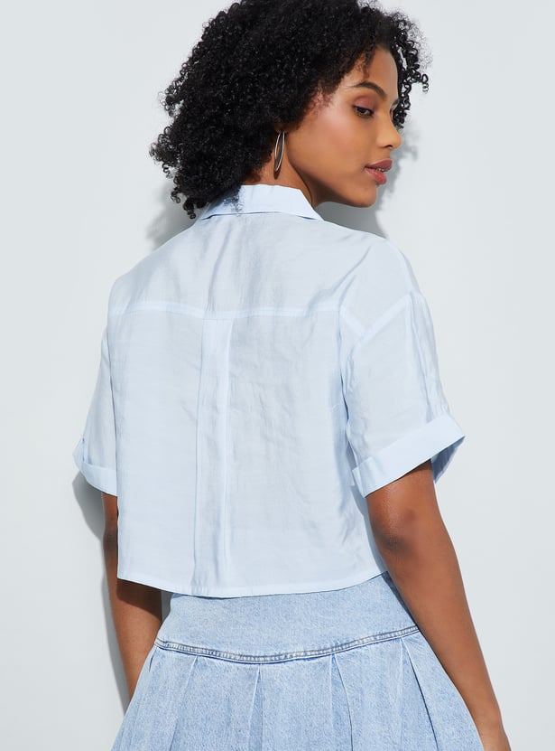 GINGER Solid Cropped Shirt