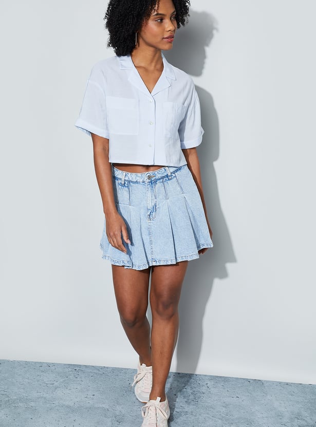 GINGER Solid Cropped Shirt