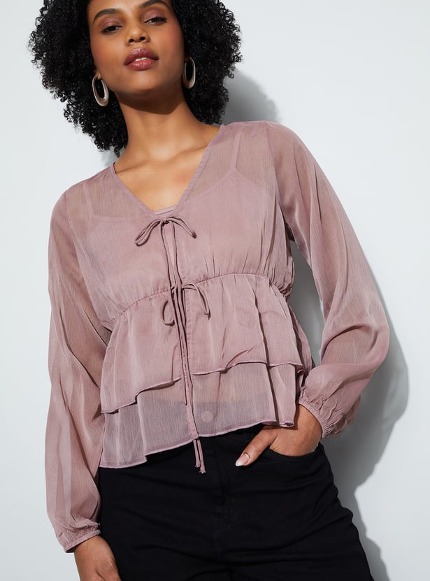GINGER Solid Peplum Top with Camisole