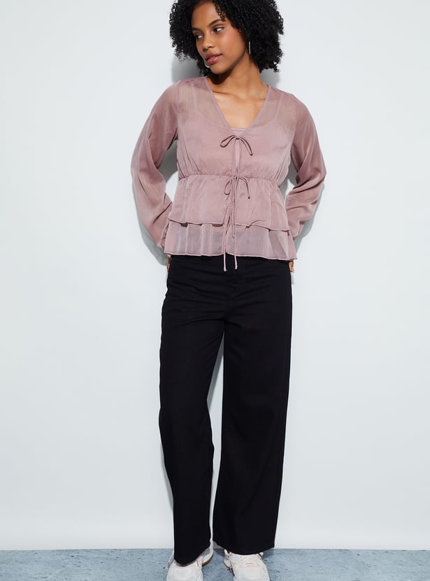 GINGER Solid Peplum Top with Camisole