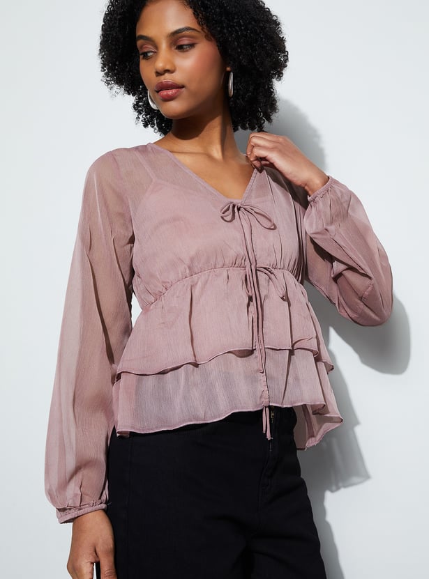 GINGER Solid Peplum Top with Camisole