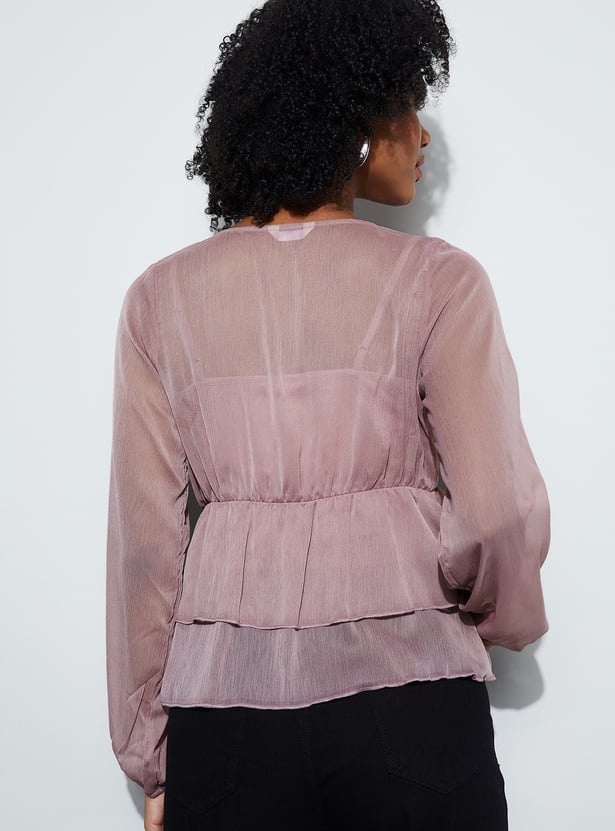 GINGER Solid Peplum Top with Camisole