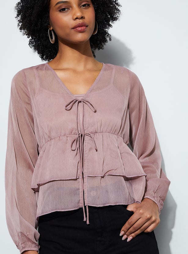 Buy GINGER Solid Peplum Top with Camisole from Ginger at just INR