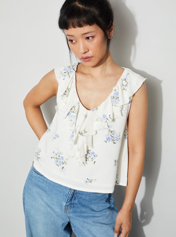 GINGER Floral Print Ruffle Top