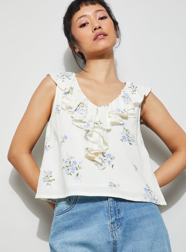 GINGER Floral Print Ruffle Top