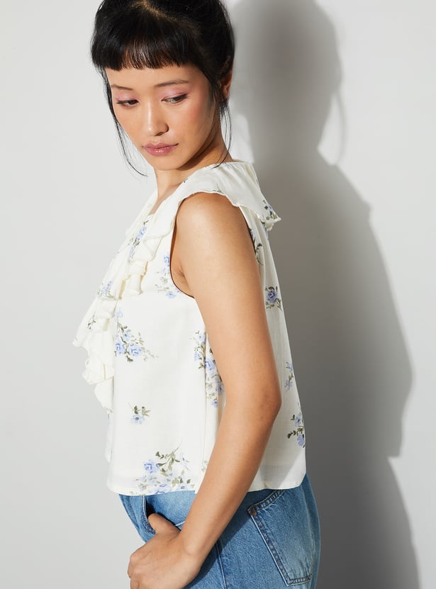 GINGER Floral Print Ruffle Top