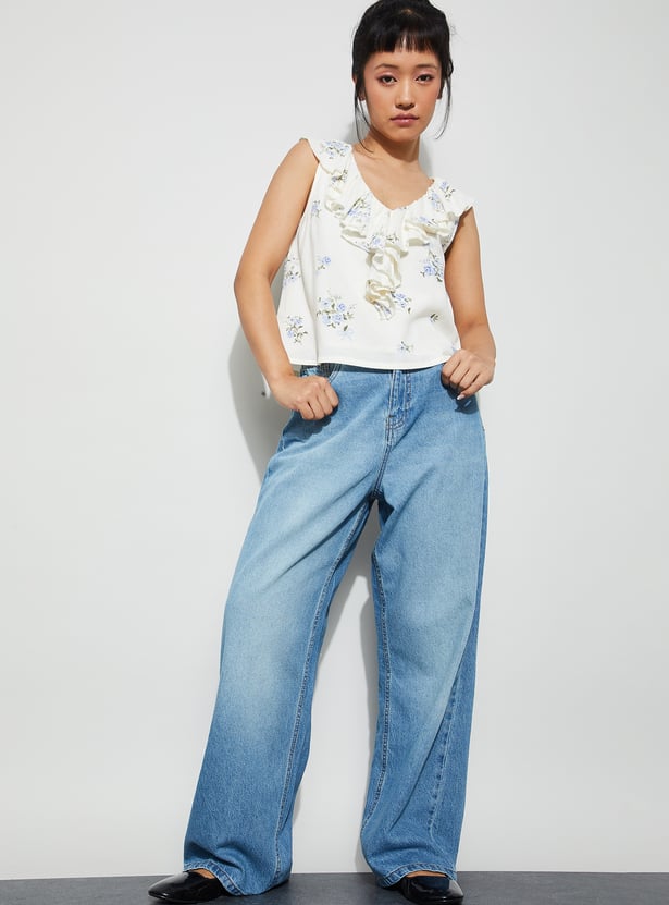 GINGER Floral Print Ruffle Top