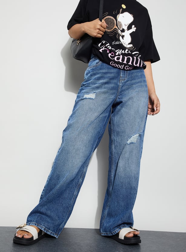 GINGER Distressed Wide-Leg Jeans