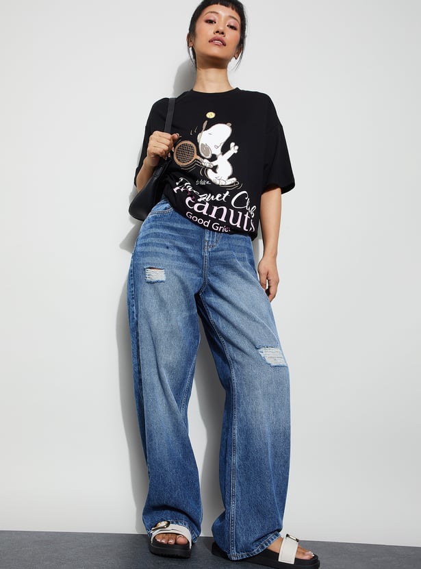 GINGER Distressed Wide-Leg Jeans
